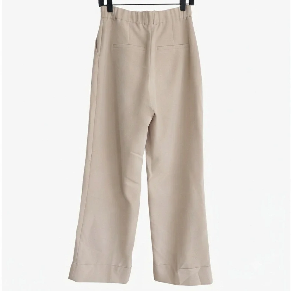 Abercrombie & Fitch Sloane Flat Front Tailored Pant Women 4 Beige Wide Leg Good - Picture 4 of 10